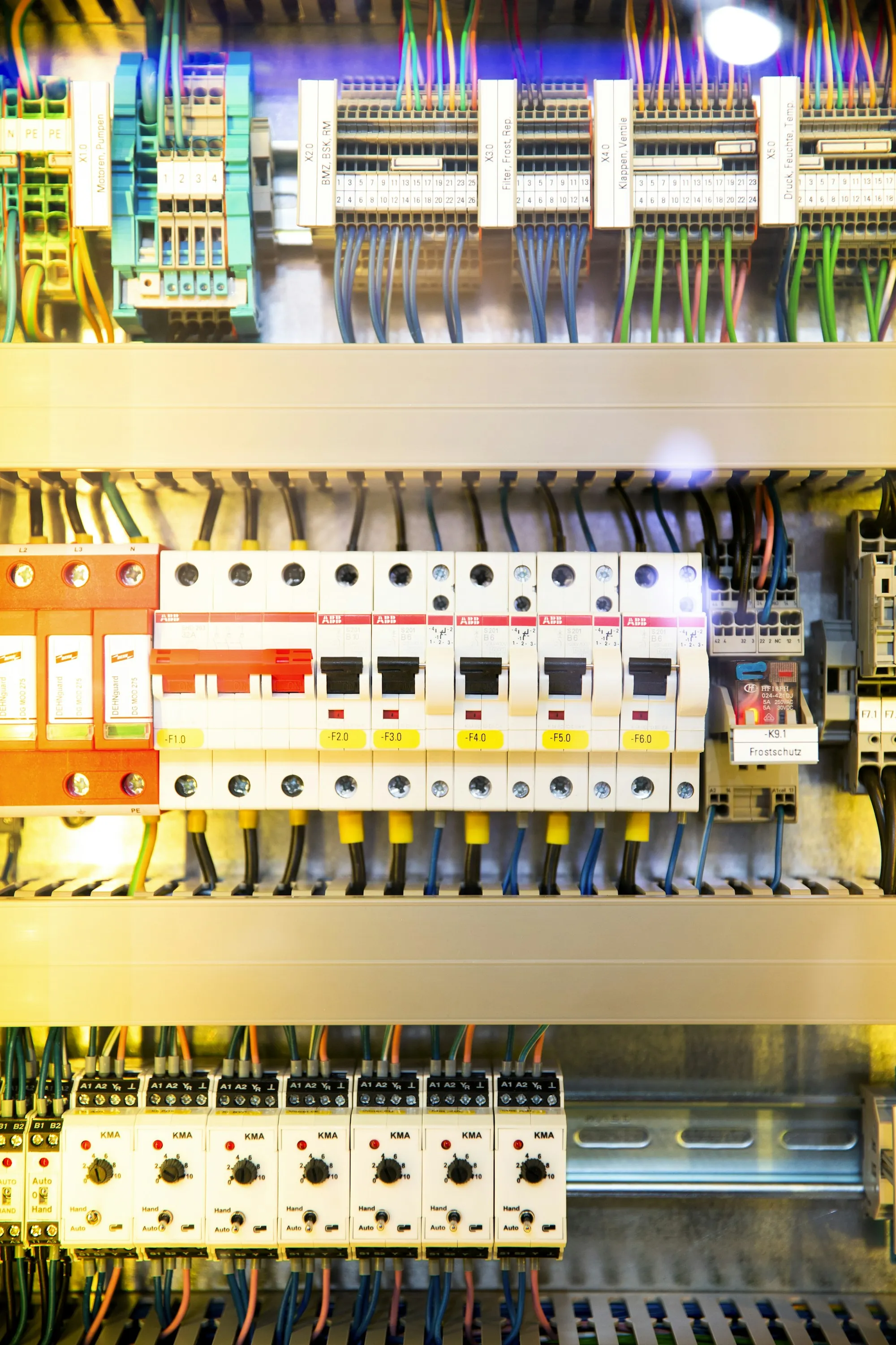 Electrical panel with circuit breakers and wiring